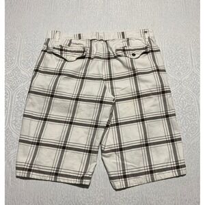Utility 38‎ Mens Plaid Shorts Gray White Flat Front Casual Comfort